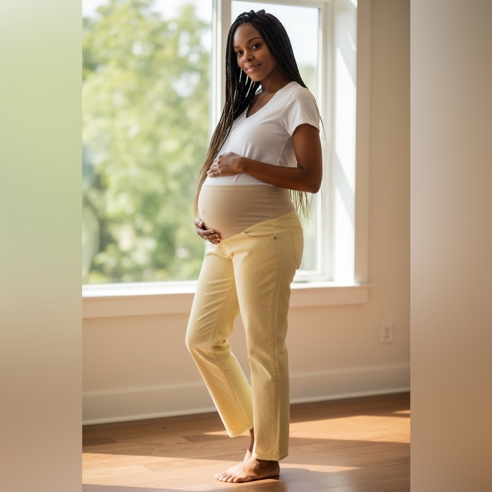 Motherhood Maternity Yellow Over Belly Maternity Jeans Size L Straight Leg